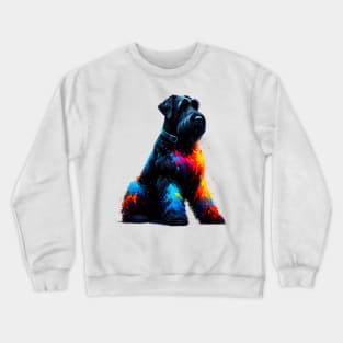 Striking Black Russian Terrier in Colorful Splash Art Crewneck Sweatshirt